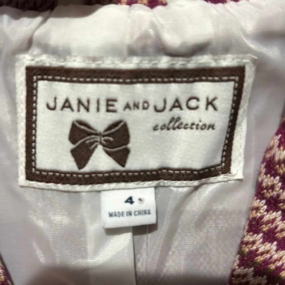 Janie & Jack 4 raspberry brown plaid brass like button blazer jacket nwt